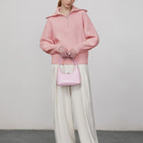 Skylar | Women's Cotton Pullover with Wide Collar and Chest Zipper Detail
