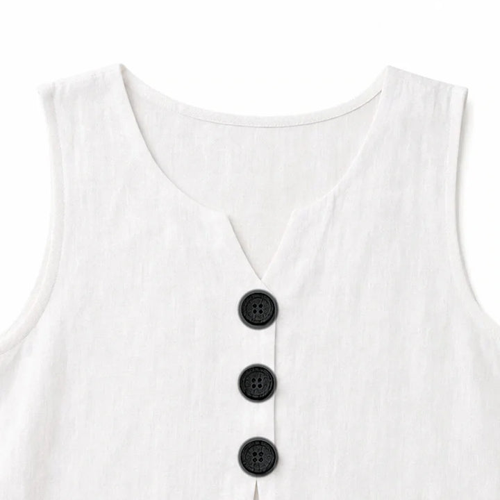 Lunelle – Sleeveless Linen V-Neck Tank with Buttons