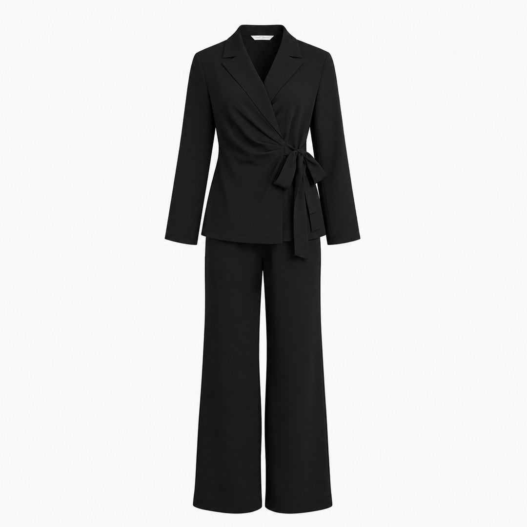 Ellara – Wrap Tie Blazer & Wide Leg Pants Set