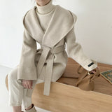 Ellen | Women's Coat with Hood and Tie Belt