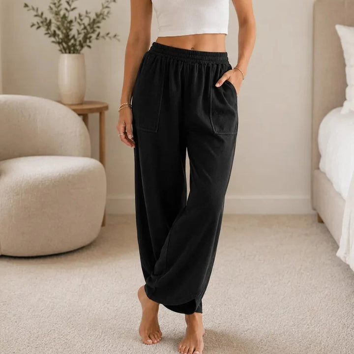 Lounella – Wide Leg Harem Pants with Elastic Waist and Deep Pockets