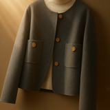 Anne | Women's Retro-Inspired Wool Coat with Round Neck and Button Accents