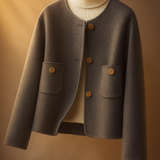 Anne | Women's Retro-Inspired Wool Coat with Round Neck and Button Accents
