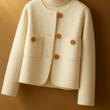 Anne | Women's Retro-Inspired Wool Coat with Round Neck and Button Accents