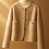Anne | Women's Retro-Inspired Wool Coat with Round Neck and Button Accents