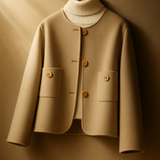 Anne | Women's Retro-Inspired Wool Coat with Round Neck and Button Accents