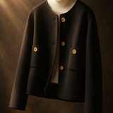 Anne | Women's Retro-Inspired Wool Coat with Round Neck and Button Accents
