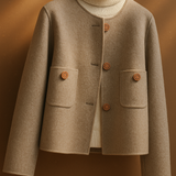 Anne | Women's Retro-Inspired Wool Coat with Round Neck and Button Accents