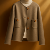 Anne | Women's Retro-Inspired Wool Coat with Round Neck and Button Accents