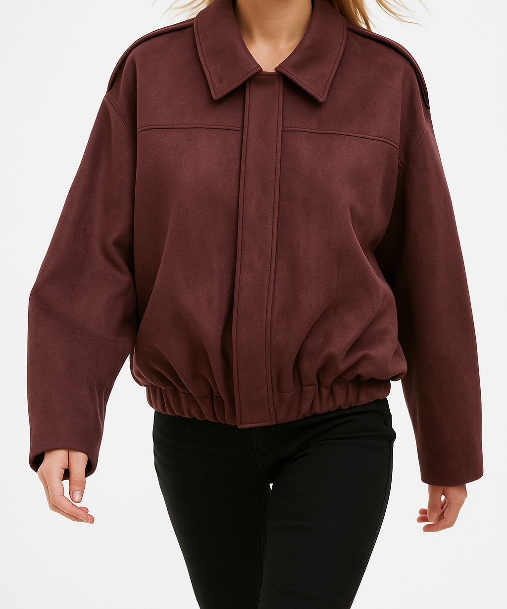 Wendy | Women's Suede Overshirt with Structured Lapel and Hidden Zip Closure