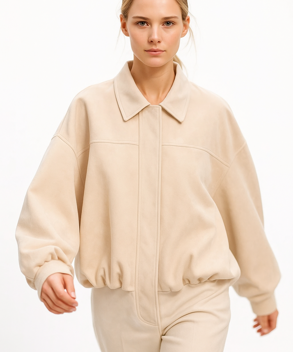 Wendy | Women's Suede Overshirt with Structured Lapel and Hidden Zip Closure