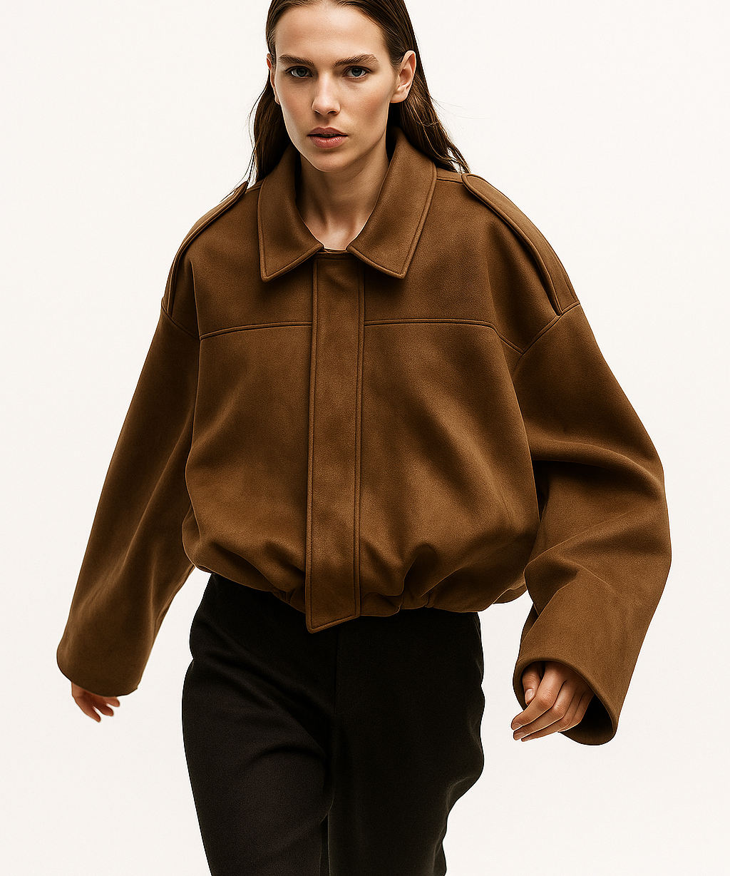 Wendy | Women's Suede Overshirt with Structured Lapel and Hidden Zip Closure