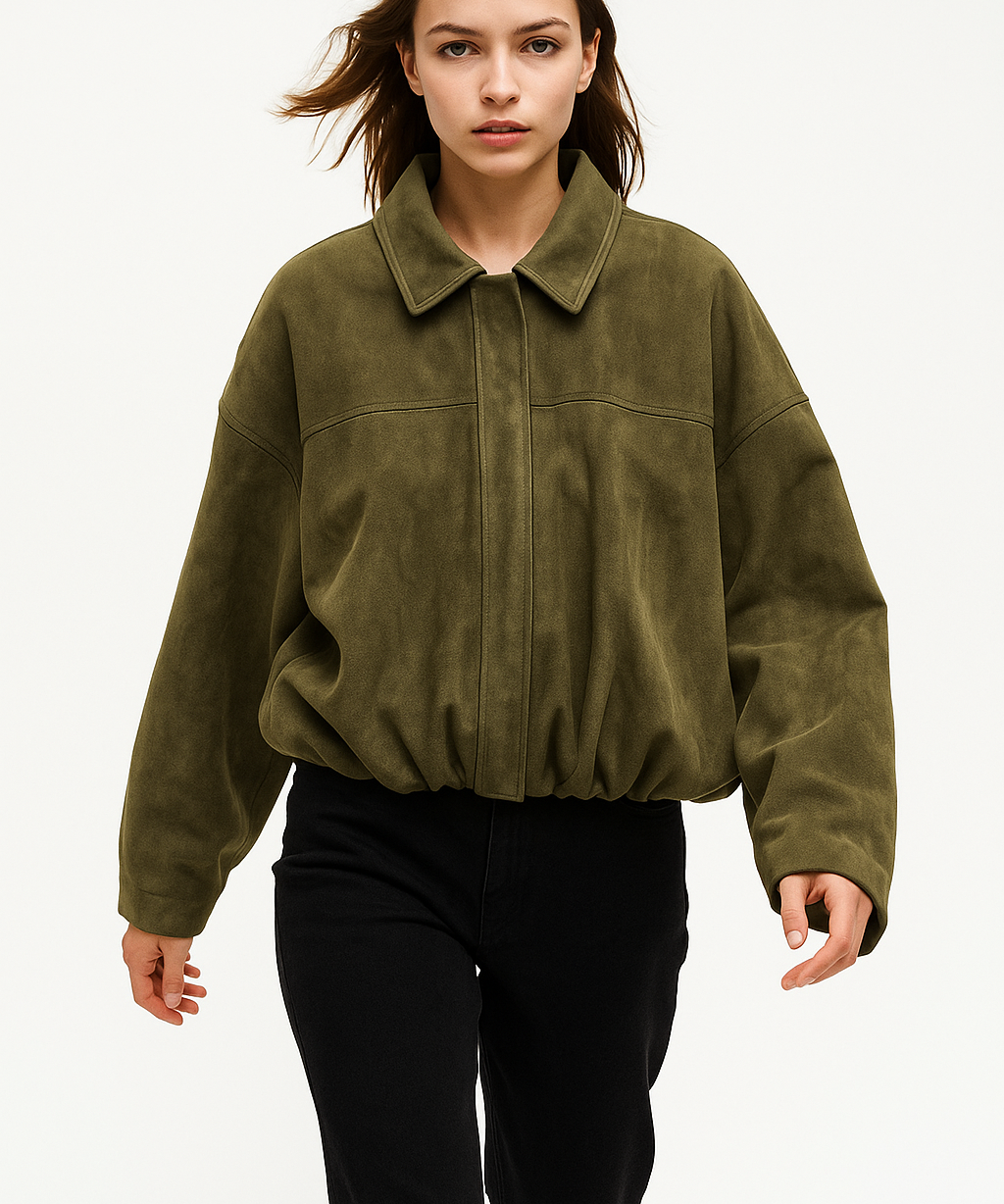 Wendy | Women's Suede Overshirt with Structured Lapel and Hidden Zip Closure