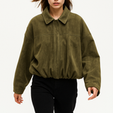 Wendy | Women's Suede Overshirt with Structured Lapel and Hidden Zip Closure