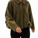 Wendy | Women's Suede Overshirt with Structured Lapel and Hidden Zip Closure