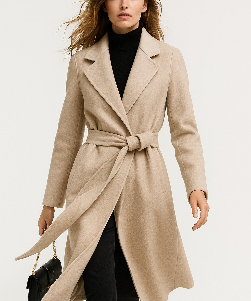 Sally | Women's 100% Wool Midi Coat with Belted Waist