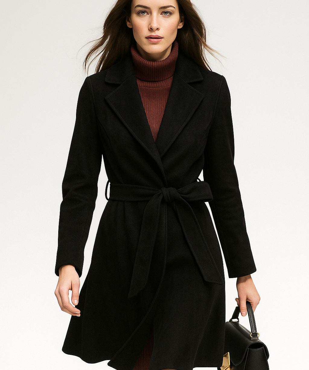 Sally | Women's 100% Wool Midi Coat with Belted Waist