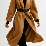 Holly | Women's Wool-Cotton Blend Winter Coat with Leather Waist Belt