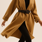 Holly | Women's Wool-Cotton Blend Winter Coat with Leather Waist Belt
