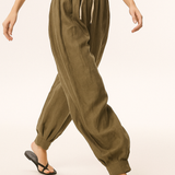 Éline | Women's Linen Tapered Pants with High Stretch Waist