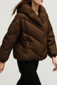 Reagan | Women's Cropped Hooded Duck Down Puffer Jacket with Chevron Quilting