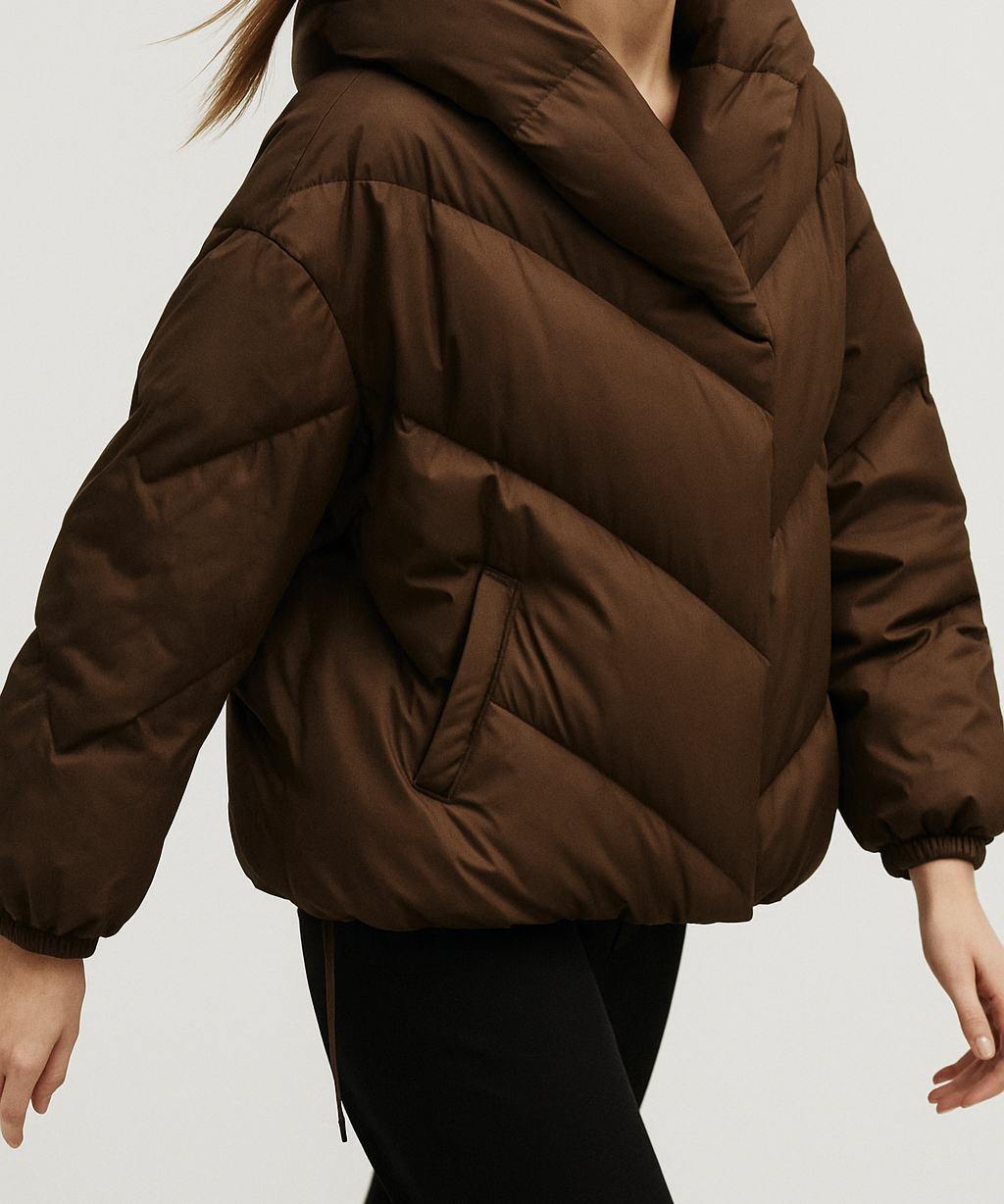 Reagan | Women's Cropped Hooded Duck Down Puffer Jacket with Chevron Quilting