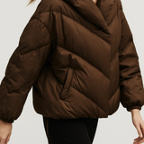 Reagan | Women's Cropped Hooded Duck Down Puffer Jacket with Chevron Quilting