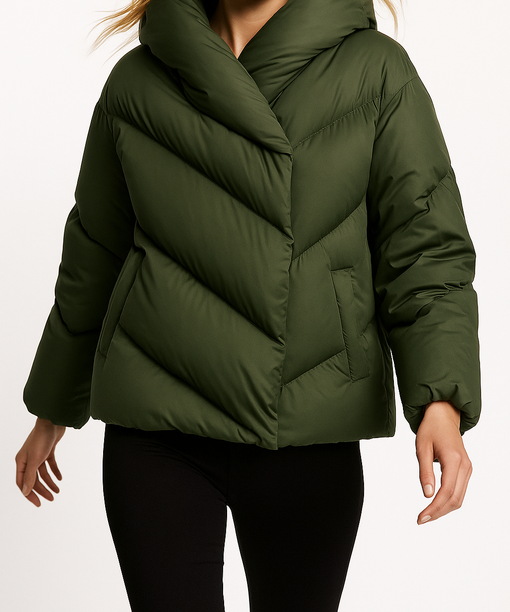 Reagan | Women's Cropped Hooded Duck Down Puffer Jacket with Chevron Quilting