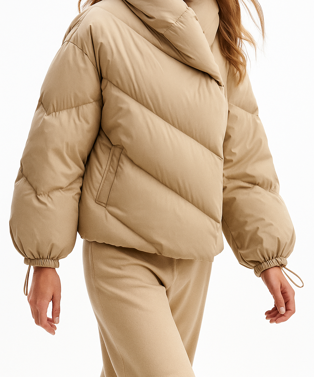 Reagan | Women's Cropped Hooded Duck Down Puffer Jacket with Chevron Quilting