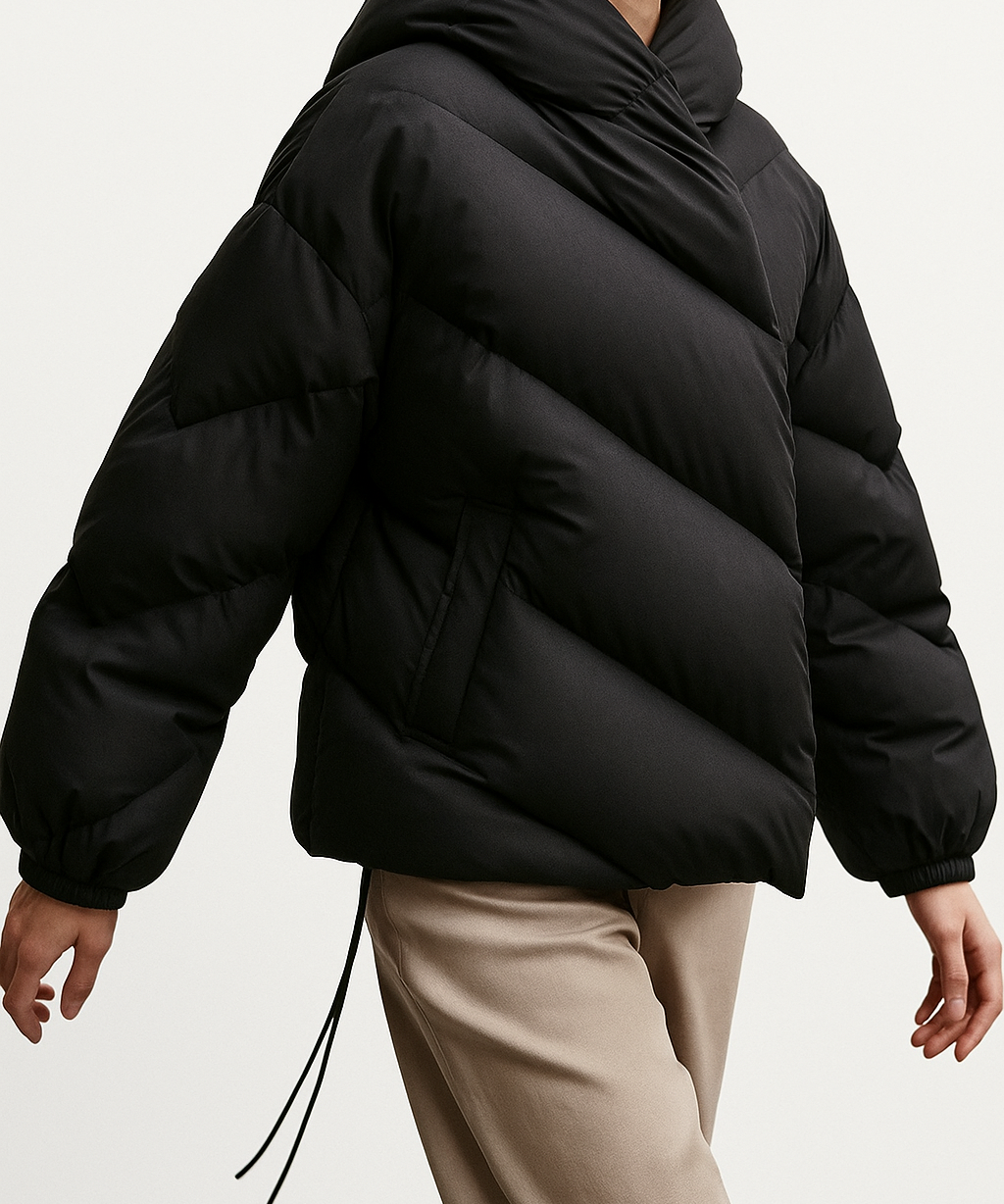 Reagan | Women's Cropped Hooded Duck Down Puffer Jacket with Chevron Quilting