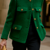 Leonora | Women's Short Velvet-Texture Coat with Gold Button Detail