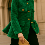 Leonora | Women's Short Velvet-Texture Coat with Gold Button Detail
