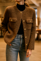 Leonora | Women's Short Velvet-Texture Coat with Gold Button Detail