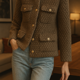 Leonora | Women's Short Velvet-Texture Coat with Gold Button Detail
