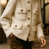 Leonora | Women's Short Velvet-Texture Coat with Gold Button Detail
