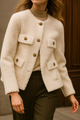 Leonora | Women's Short Velvet-Texture Coat with Gold Button Detail