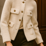 Leonora | Women's Short Velvet-Texture Coat with Gold Button Detail