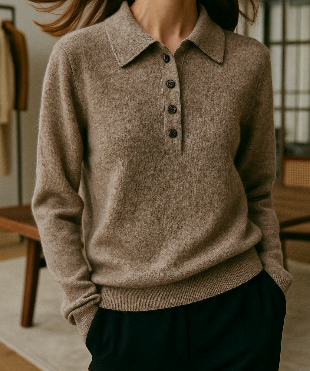 Harriet | Women Polo Sweater With Button Front Design