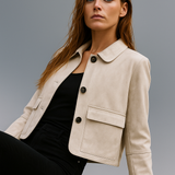 Tatiana | Women's Cropped Faux-Suede Jacket with Lapel and Oversized Buttons