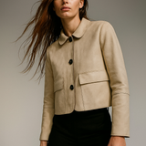 Tatiana | Women's Cropped Faux-Suede Jacket with Lapel and Oversized Buttons