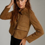 Tatiana | Women's Cropped Faux-Suede Jacket with Lapel and Oversized Buttons