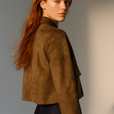 Tatiana | Women's Cropped Faux-Suede Jacket with Lapel and Oversized Buttons