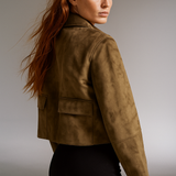 Tatiana | Women's Cropped Faux-Suede Jacket with Lapel and Oversized Buttons