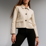 Tatiana | Women's Cropped Faux-Suede Jacket with Lapel and Oversized Buttons