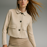 Tatiana | Women's Cropped Faux-Suede Jacket with Lapel and Oversized Buttons