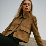 Tatiana | Women's Cropped Faux-Suede Jacket with Lapel and Oversized Buttons
