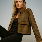 Tatiana | Women's Cropped Faux-Suede Jacket with Lapel and Oversized Buttons