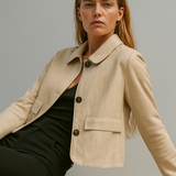 Tatiana | Women's Cropped Faux-Suede Jacket with Lapel and Oversized Buttons