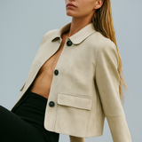 Tatiana | Women's Cropped Faux-Suede Jacket with Lapel and Oversized Buttons