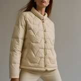 Natalie | Women's Chevron Quilted Duck Down Jacket with Snap Button Closure